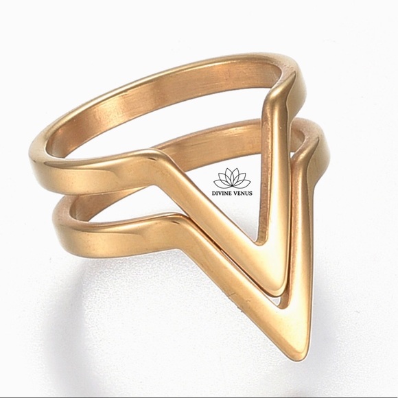 Double V Ring • Gold Plated Stainless Steel - Picture 4 of 8